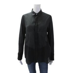 AR Womens Button Front Side Zip Collared Long Sleeve Shirt Black Size 4